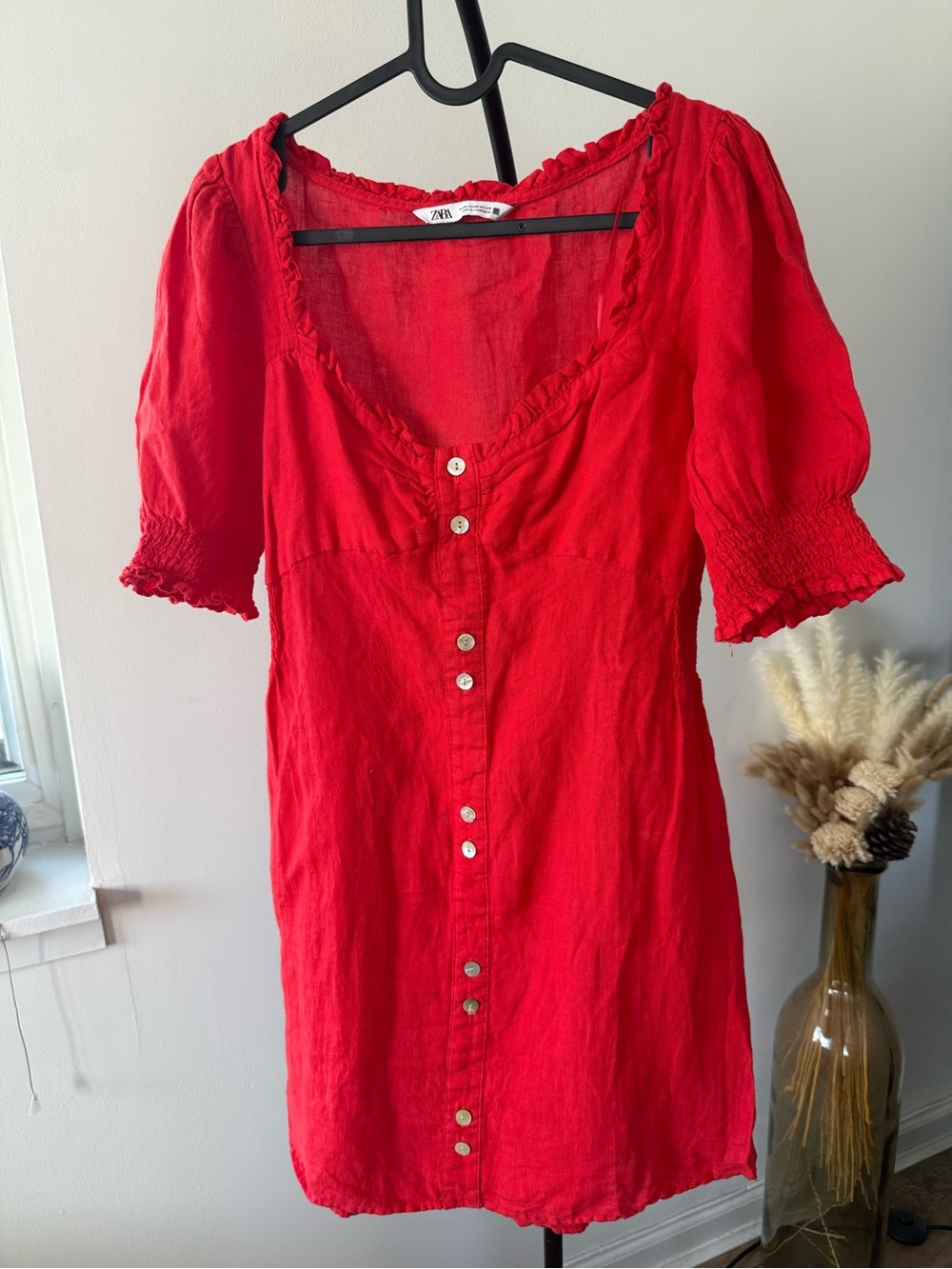 Zara Red Button-Front Mini Dress
